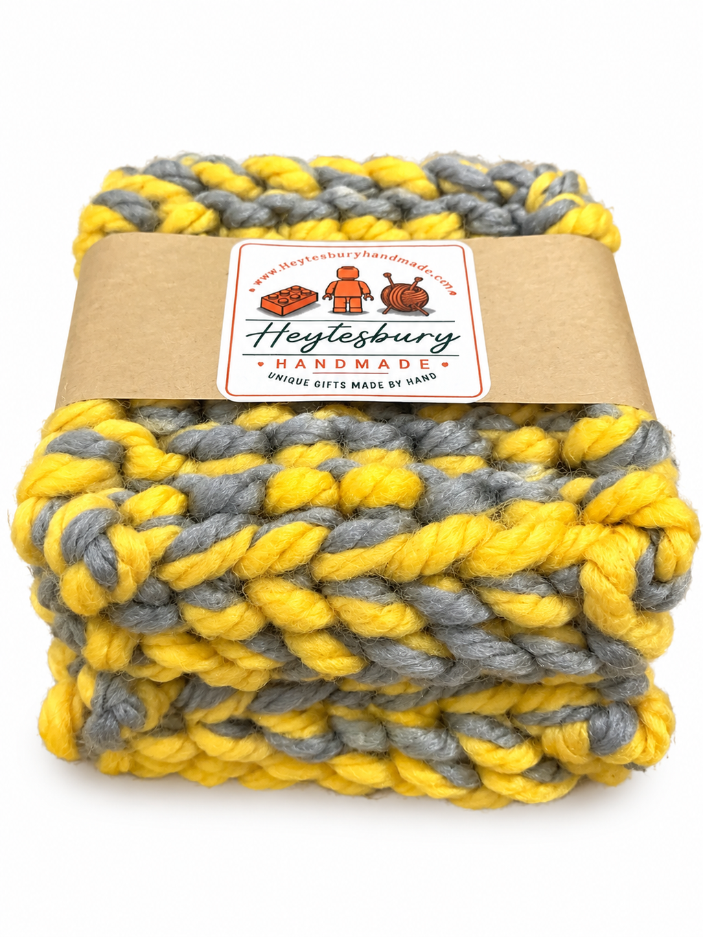 YELLOW & GREY HAND KNITTED COASTER SET