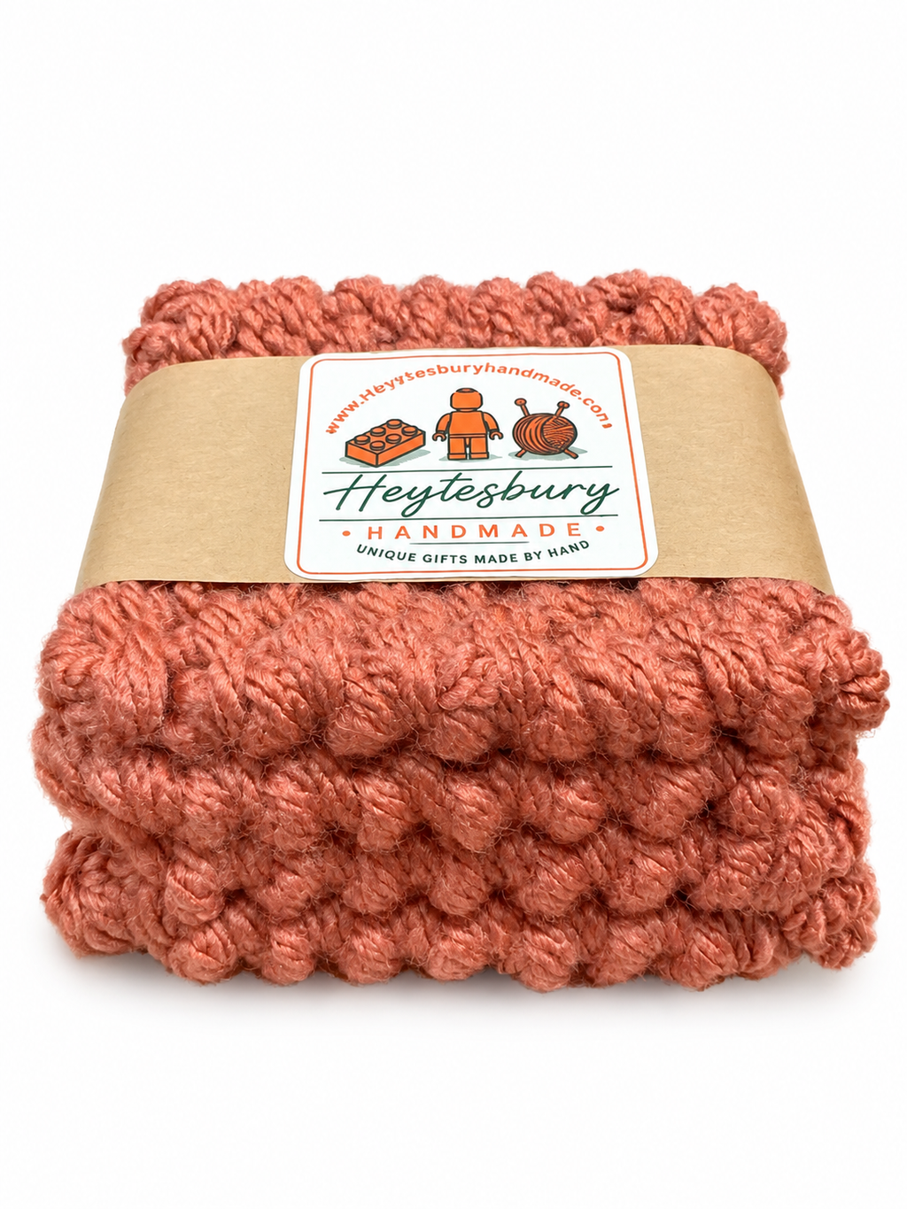RUST HAND KNITTED COASTER SET