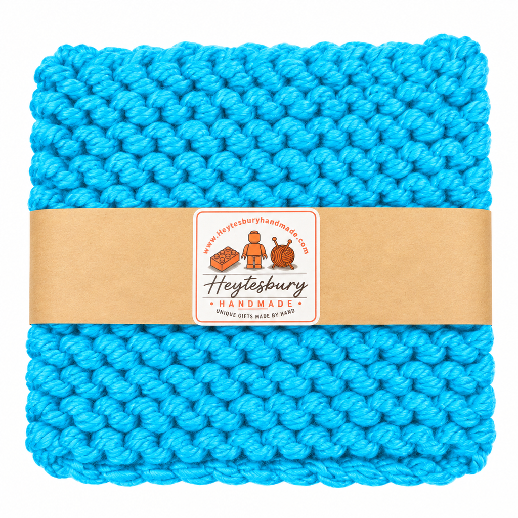 TURQUOISE HAND KNITTED TRIVET/POT STAND