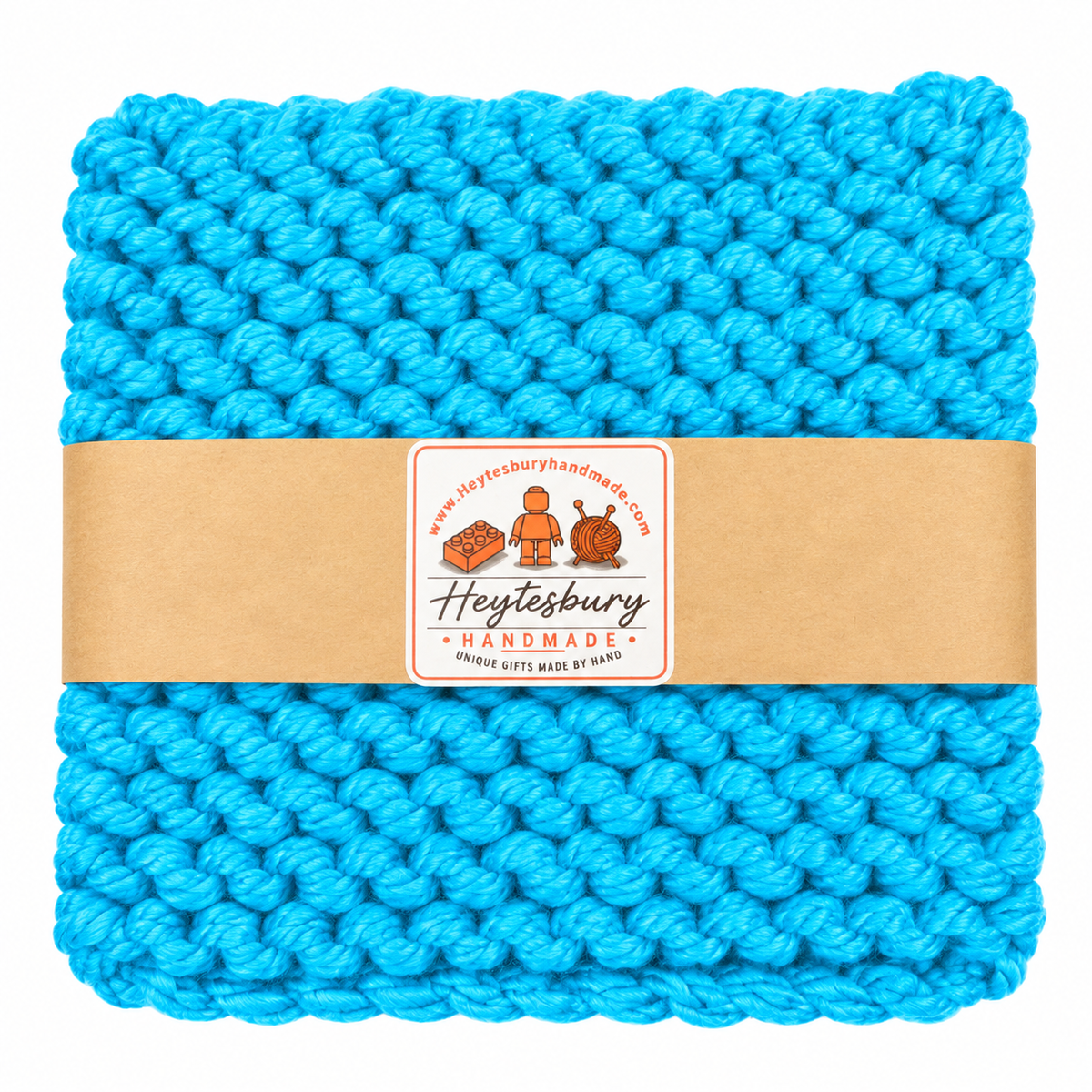 TURQUOISE HAND KNITTED TRIVET/POT STAND