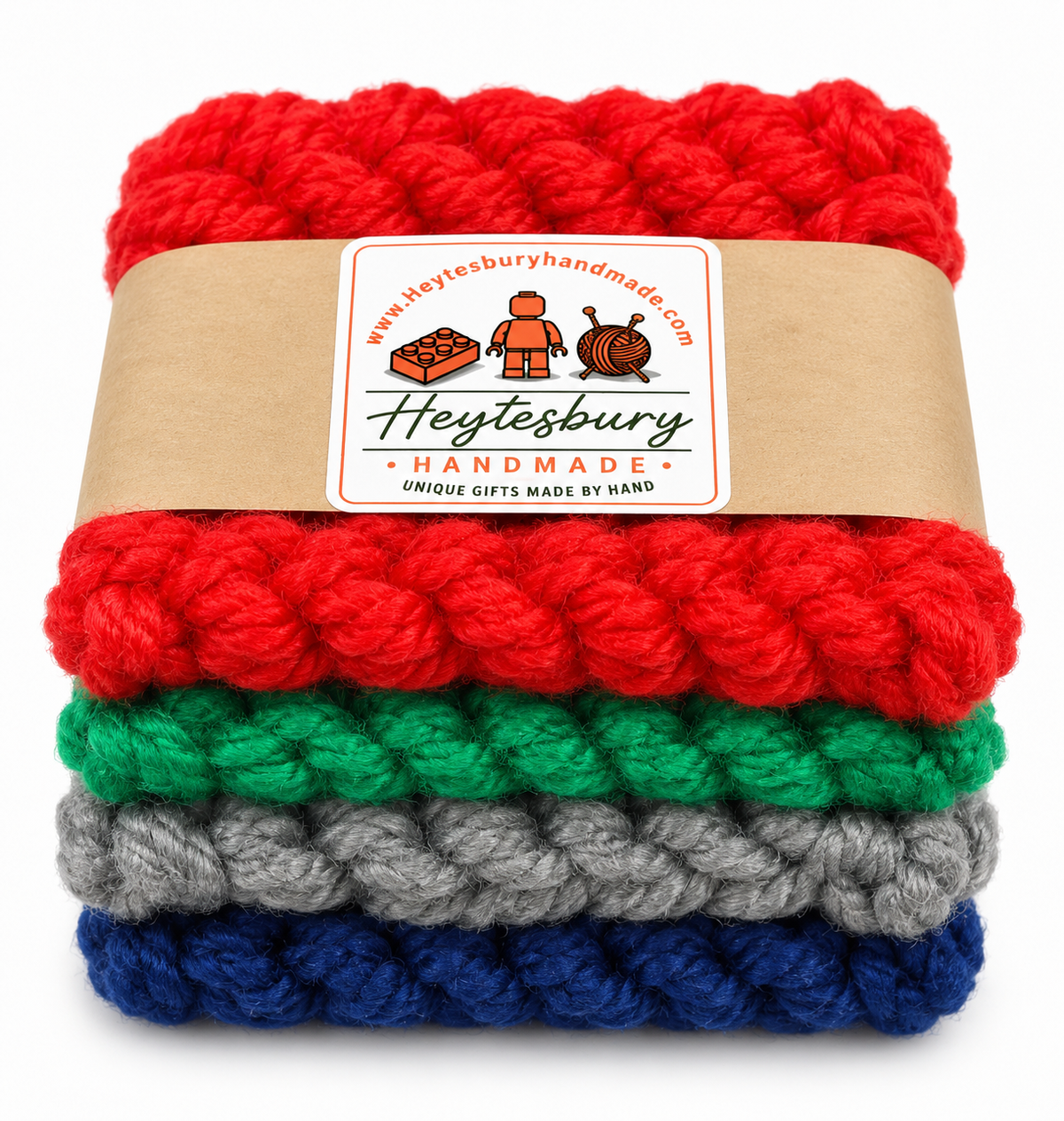 MULTICOLOURED HAND KNITTED COASTER SET