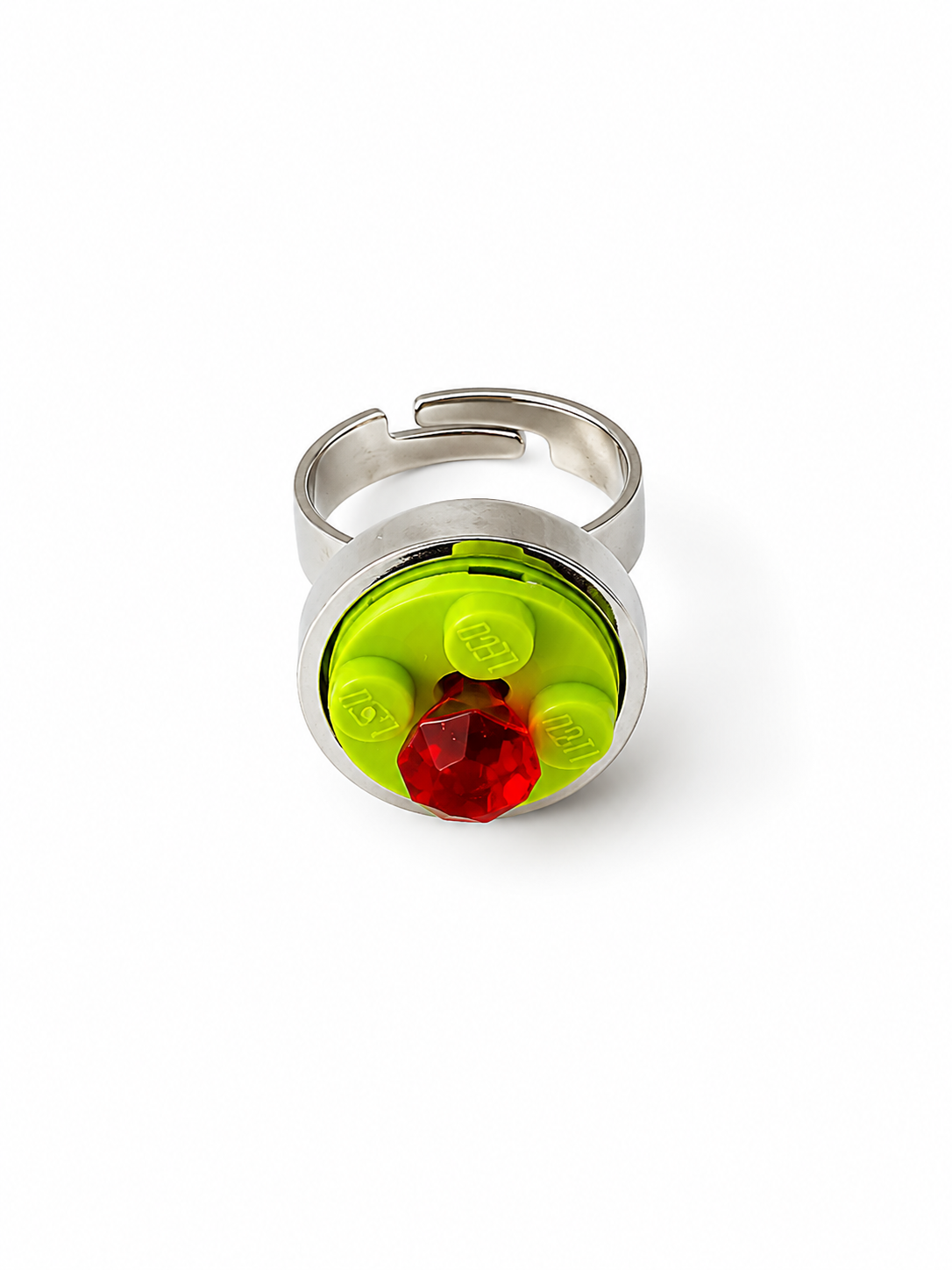 LIME GREEN & RED ADJUSTABLE BRICK RING