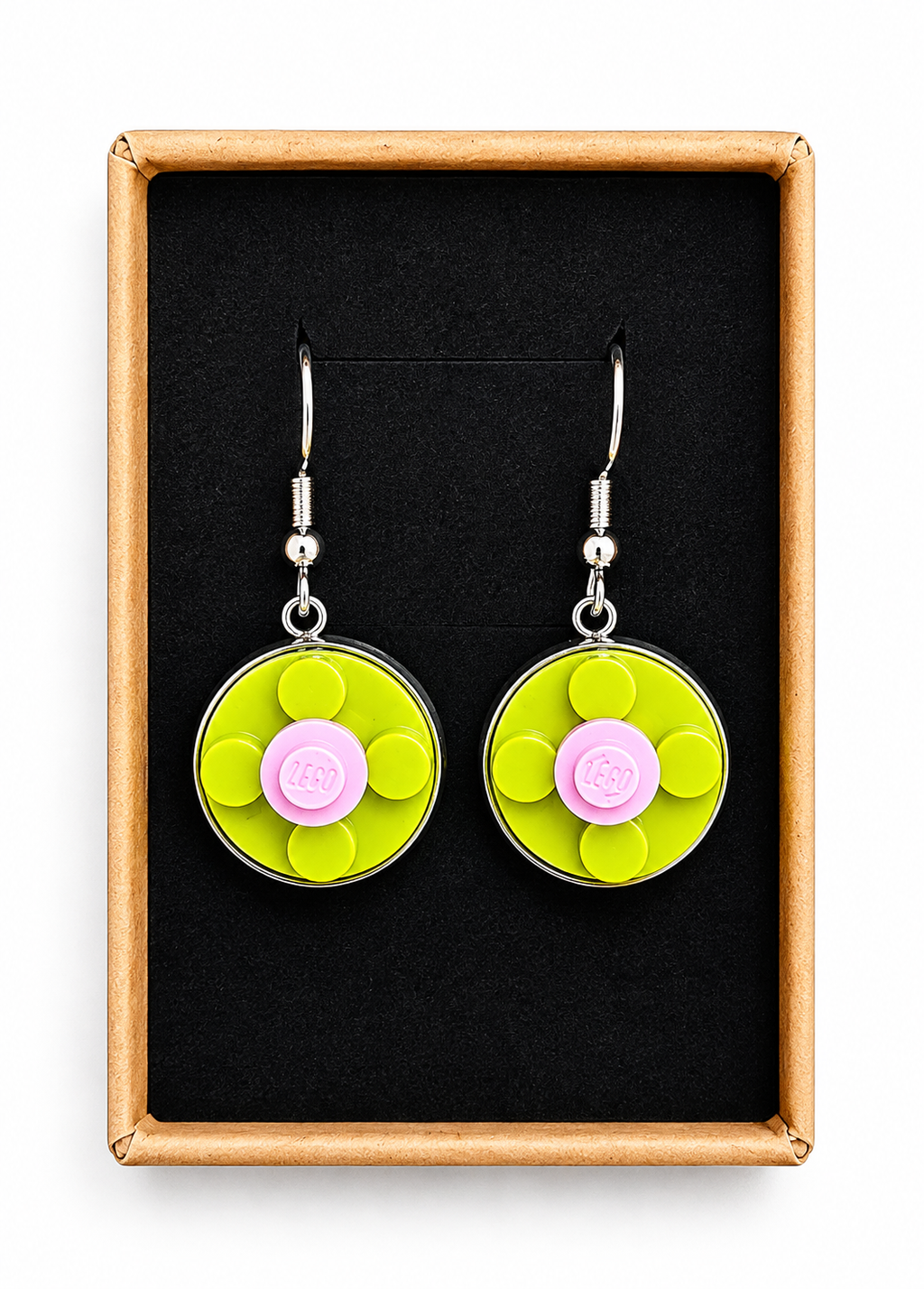 GREEN & PINK BRICK EARRINGS