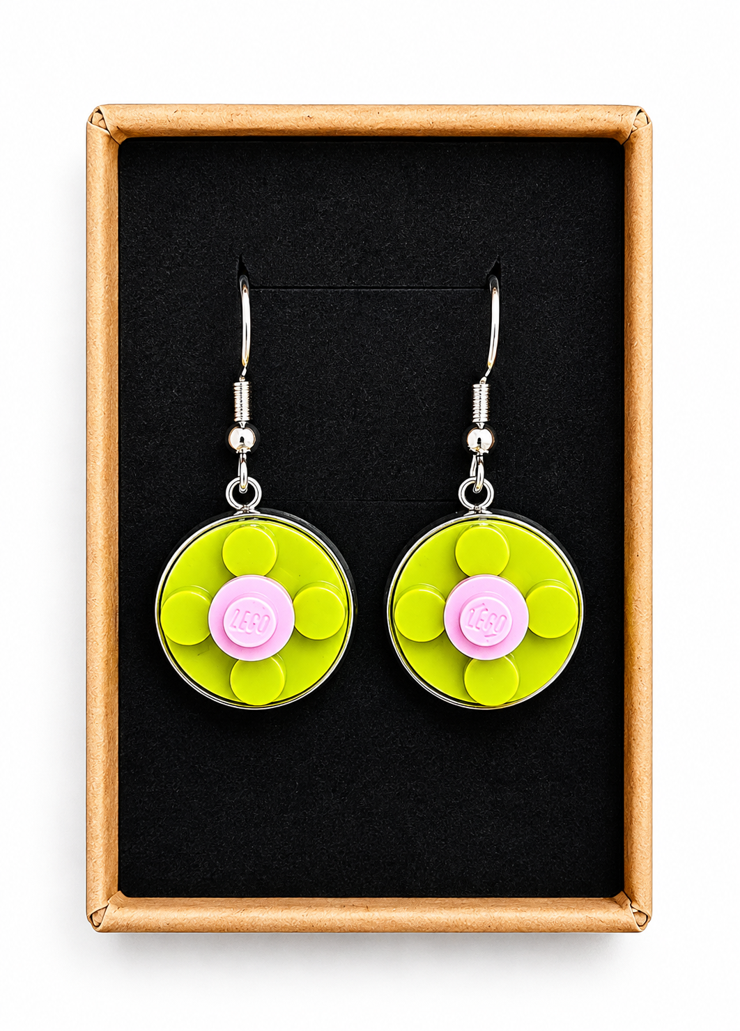 GREEN & PINK BRICK EARRINGS