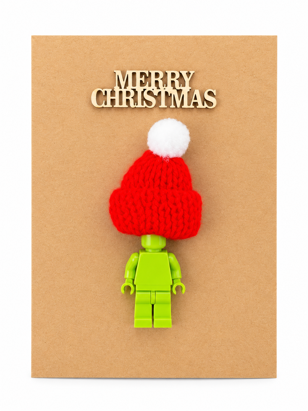 LIME GREEN BRICK MAN SANTA CHRISTMAS CARD