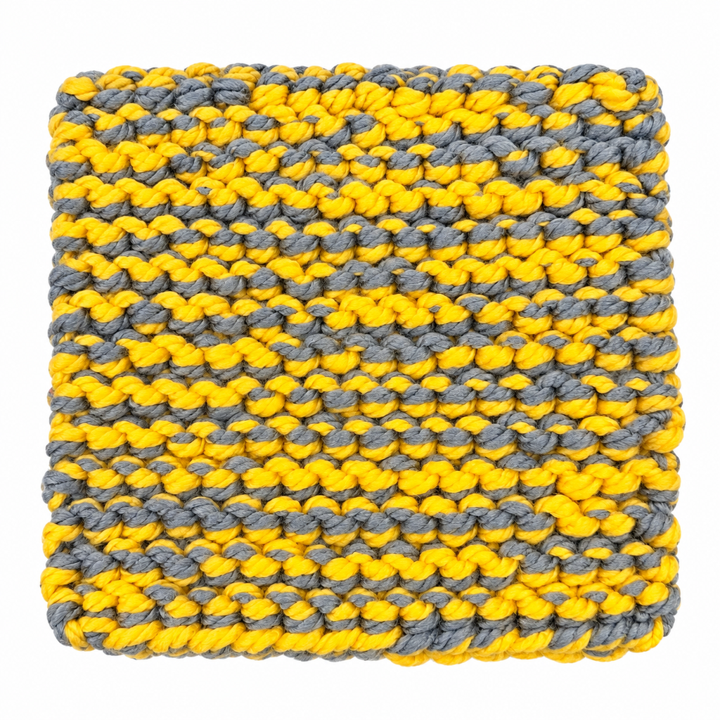 YELLOW & GREY HAND KNITTED TRIVET/POT STAND