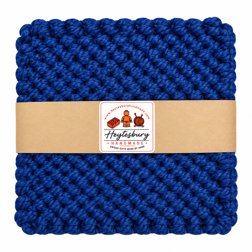 BLUE HAND KNITTED TRIVET/POT STAND