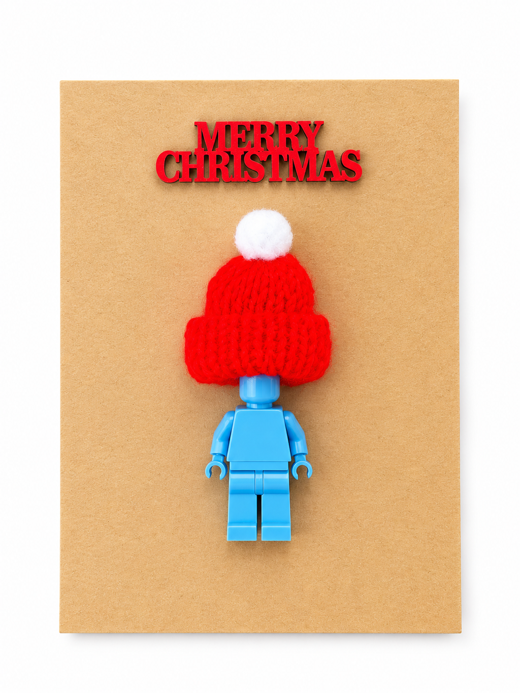 LIGHT BLUE BRICK MAN SANTA CHRISTMAS CARD