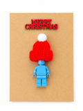 LIGHT BLUE BRICK MAN SANTA CHRISTMAS CARD