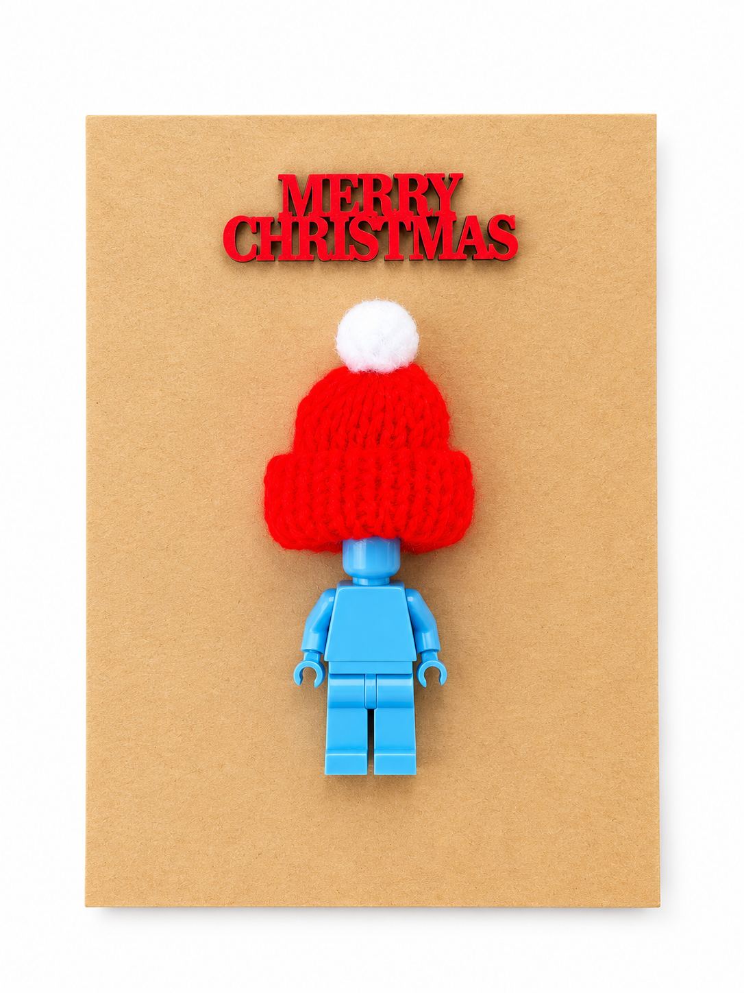 LIGHT BLUE BRICK MAN SANTA CHRISTMAS CARD