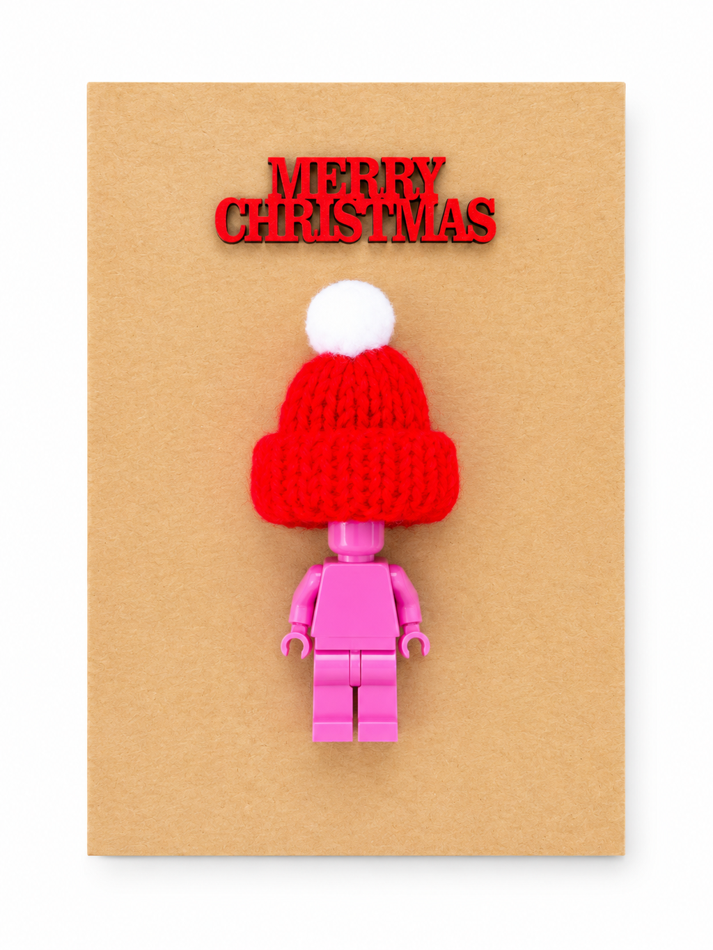 PINK BRICK MAN SANTA CHRISTMAS CARD