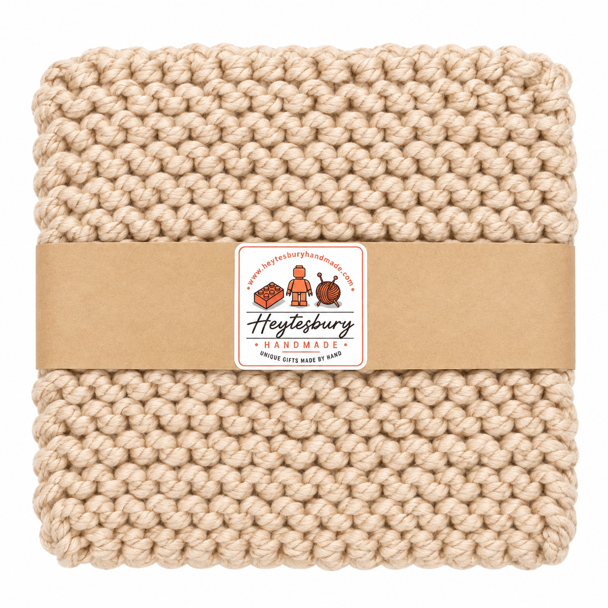 BEIGE HAND KNITTED TRIVET/POT STAND