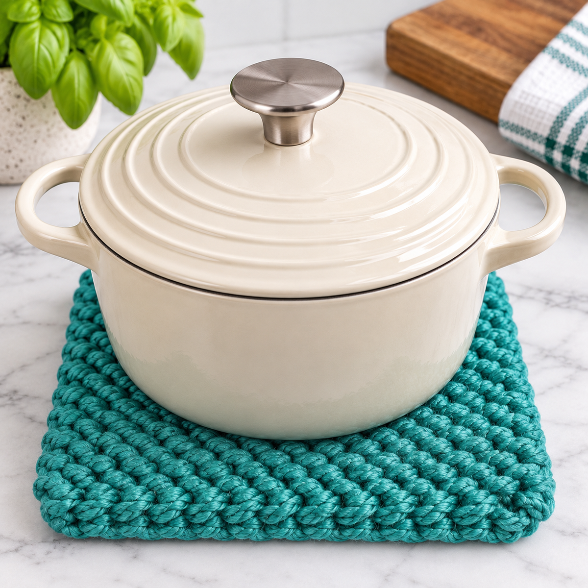 AQUA TEAL HAND KNITTED TRIVET/POT STAND