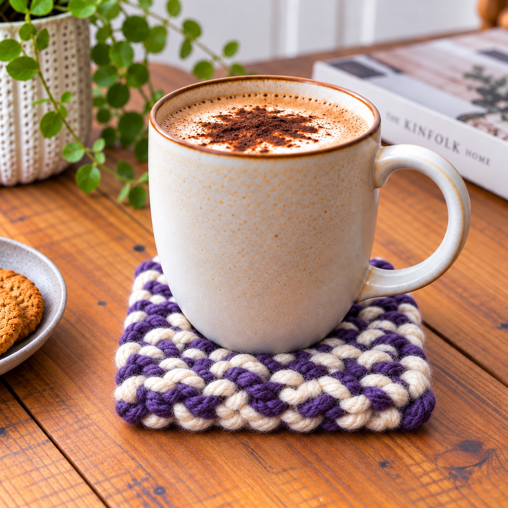 MULTICOLOURED HAND KNITTED COASTER SET
