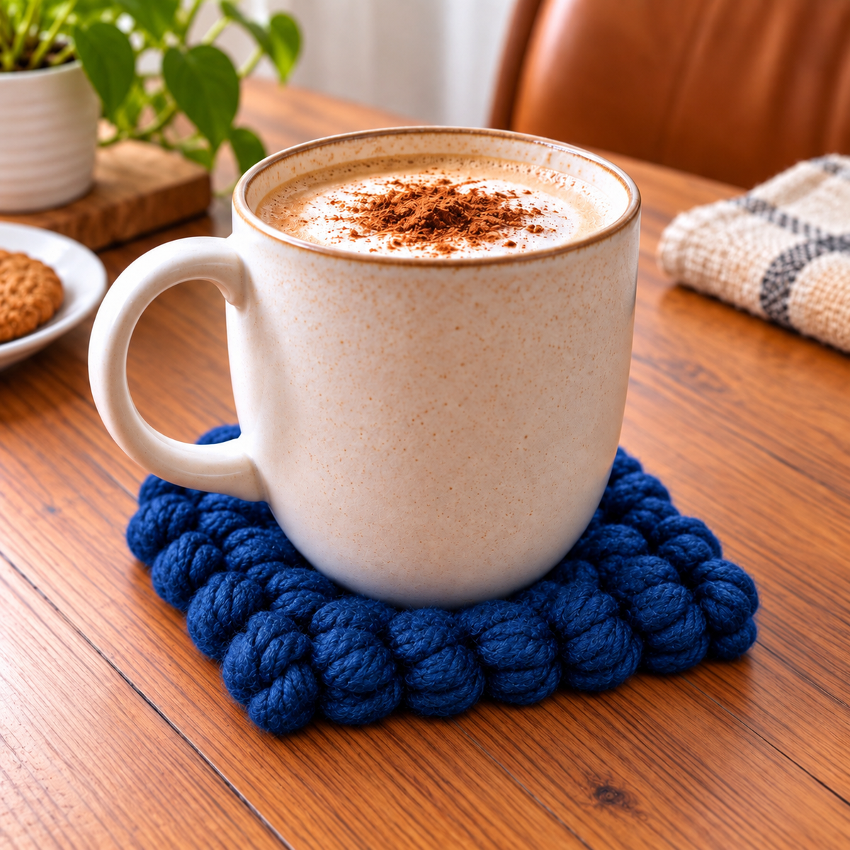 MUlTICOLOURED HAND KNITTED COASTER SET