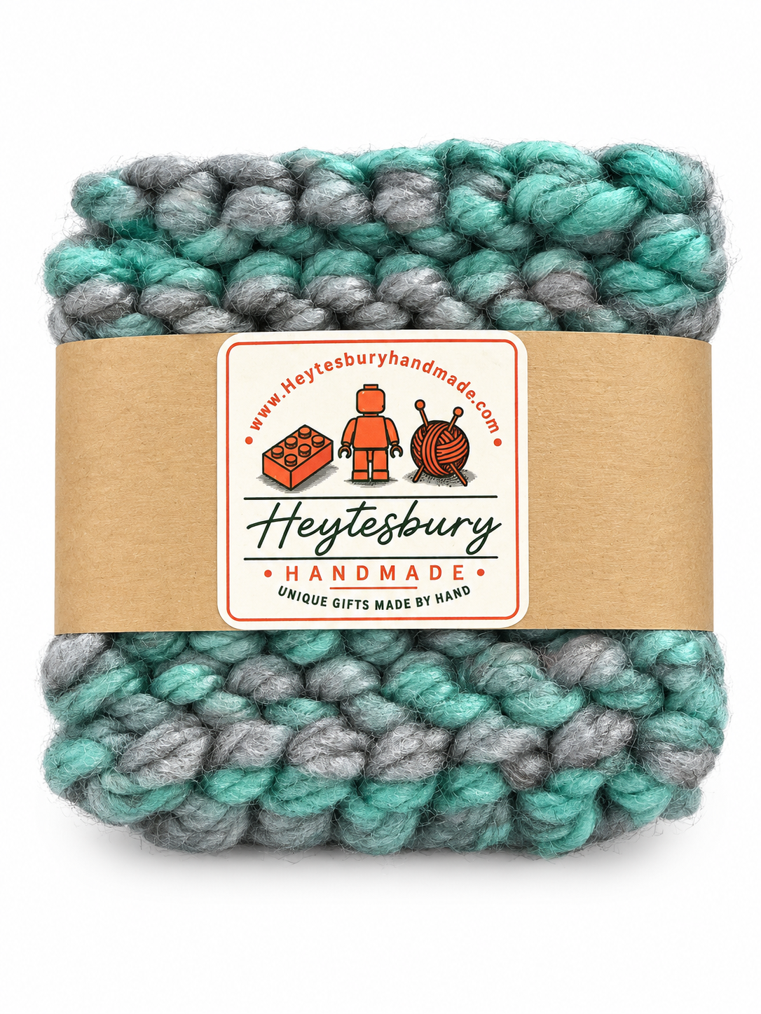 TURQUOISE & GREY HAND KNITTED COASTER SET