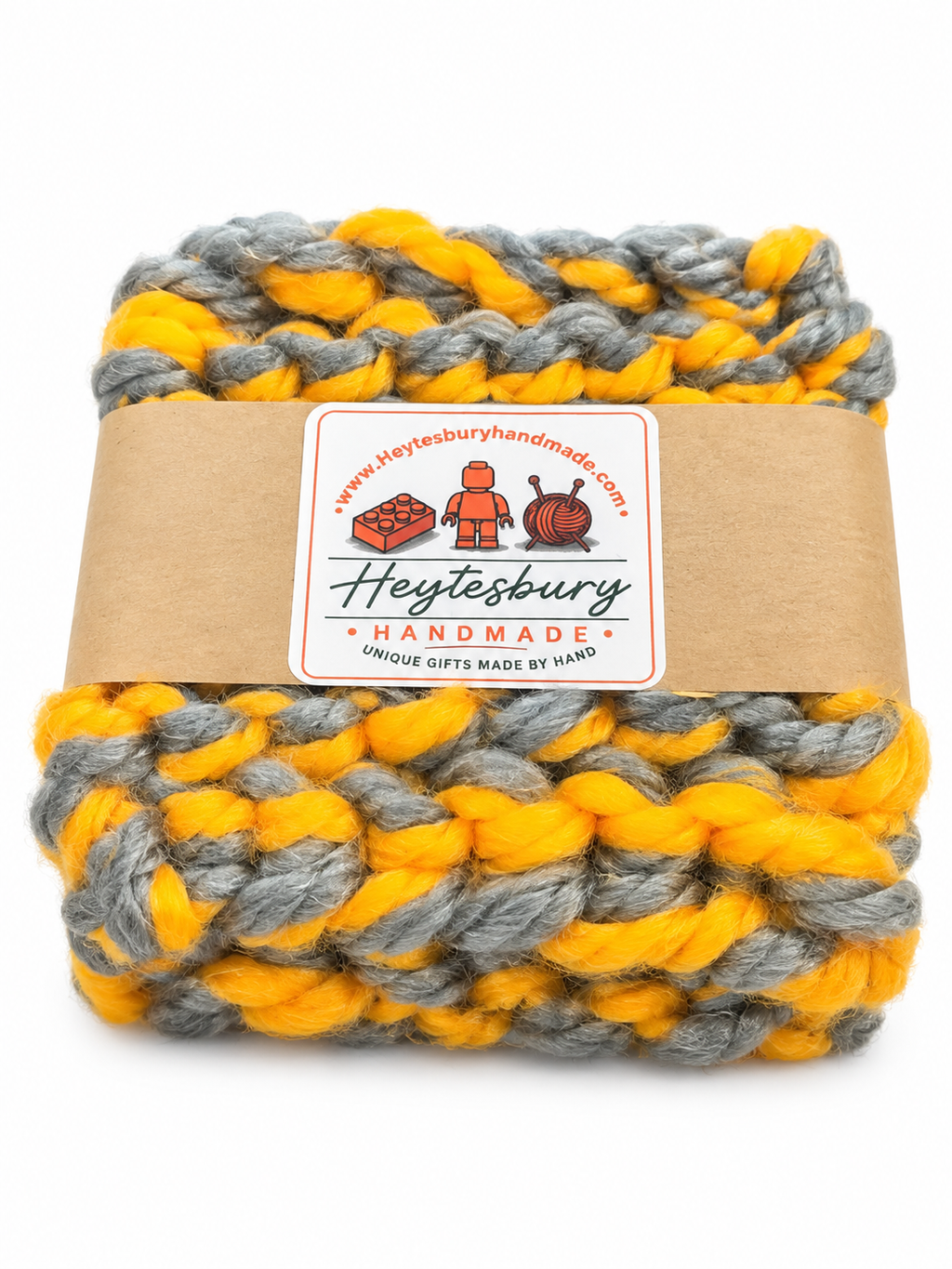MUSTARD & GREY HAND KNITTED COASTER SET