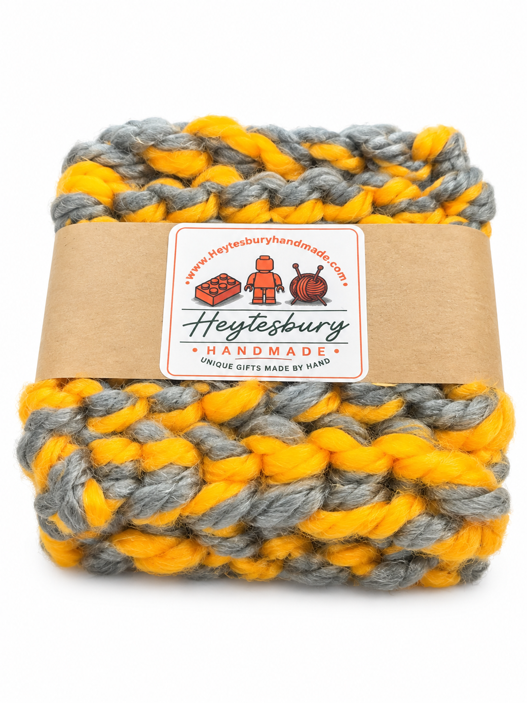 MUSTARD & GREY HAND KNITTED COASTER SET