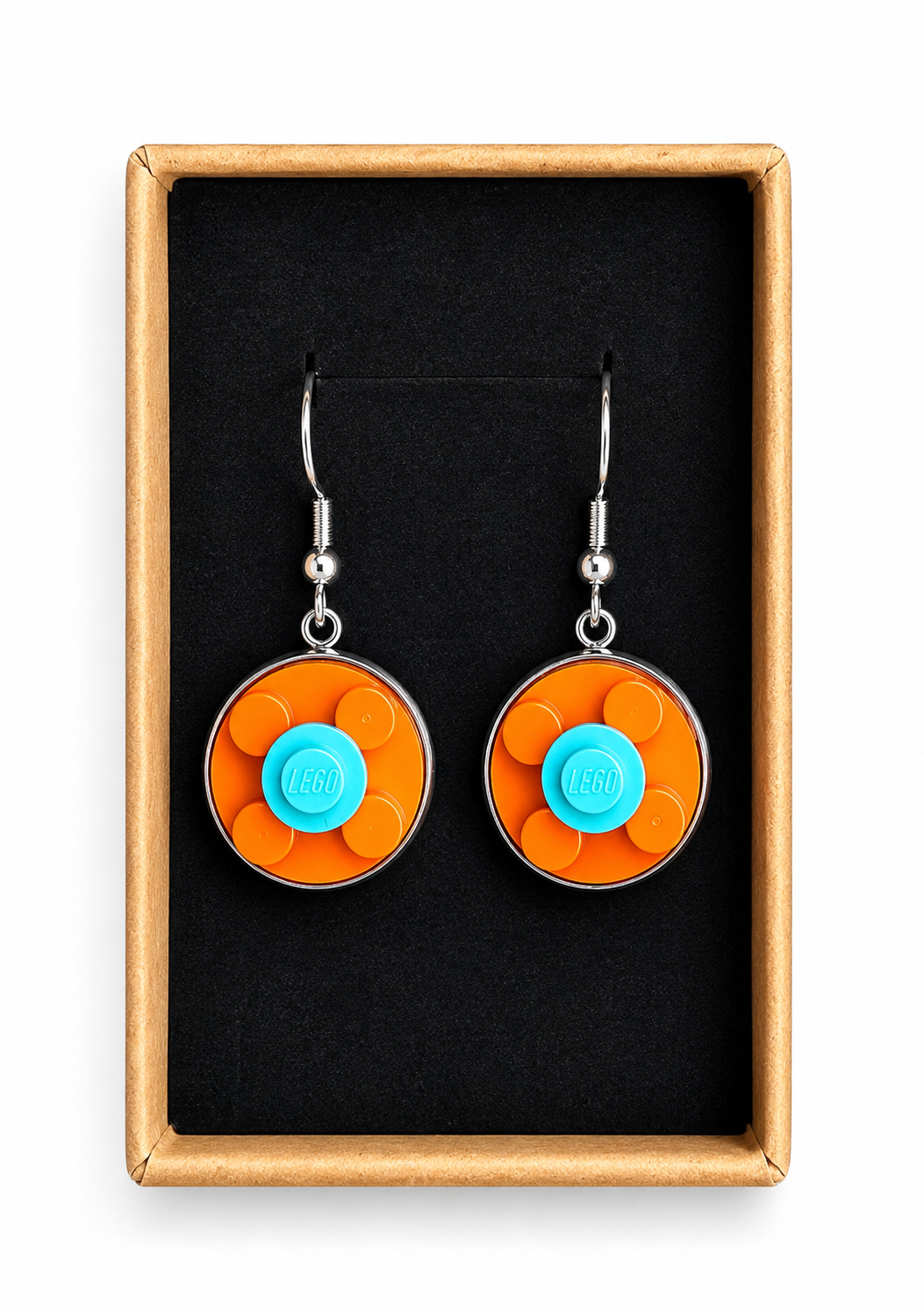 ORANGE & BLUE BRICK EARRINGS