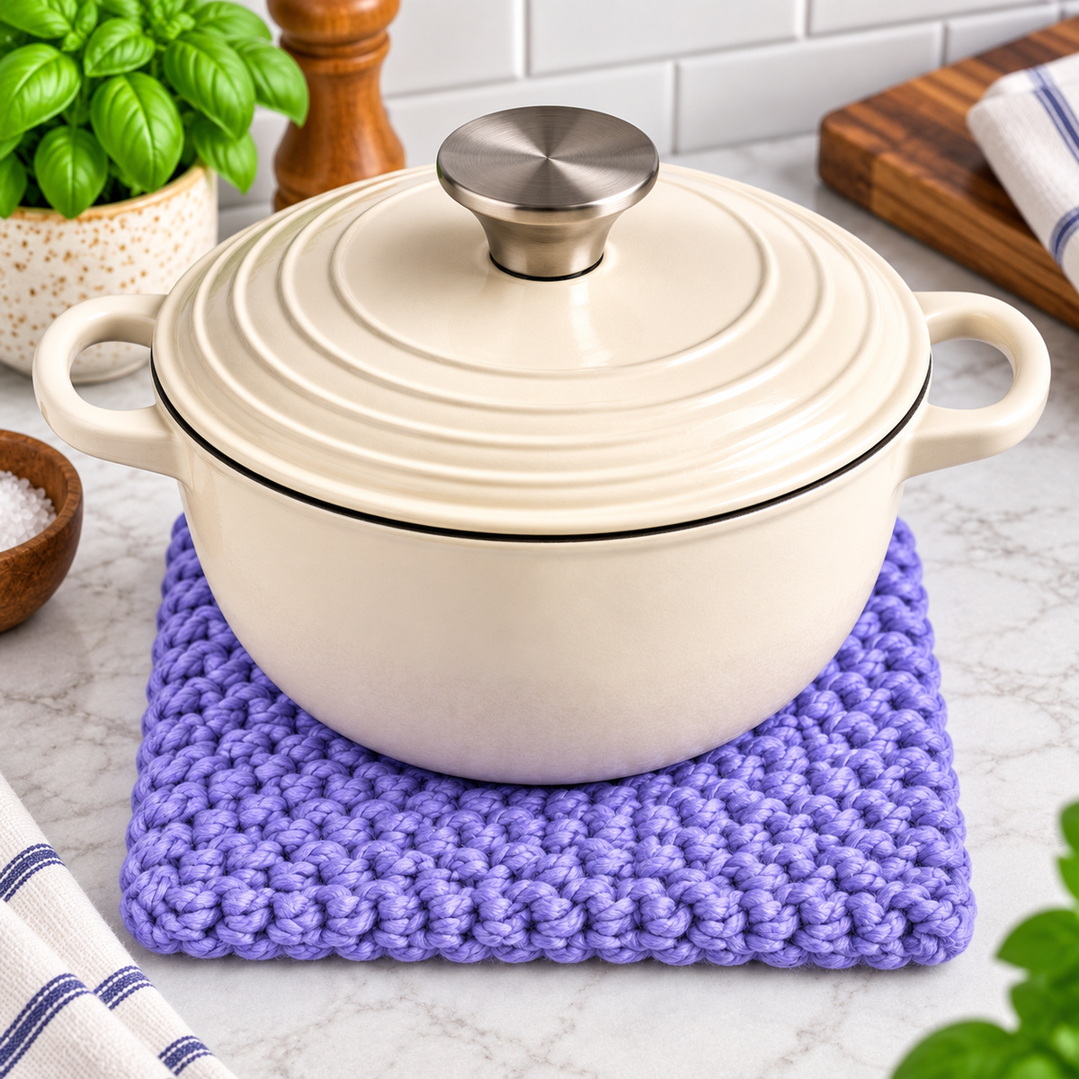 LILAC HAND KNITTED TRIVET/POT STAND