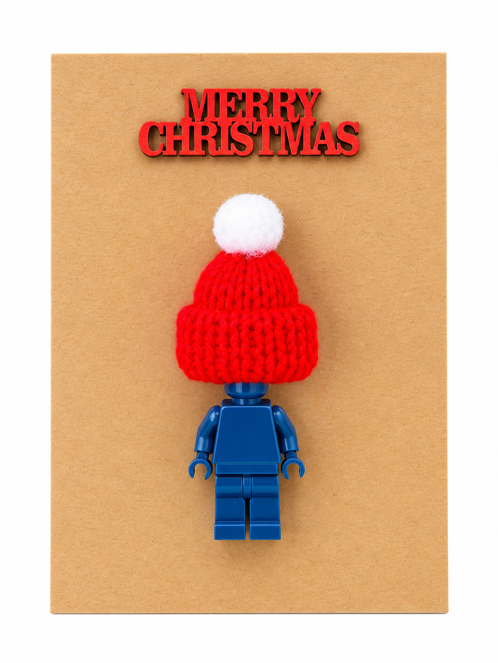 DARK BLUE BRICK MAN SANTA CHRISTMAS CARD