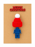 DARK BLUE BRICK MAN SANTA CHRISTMAS CARD