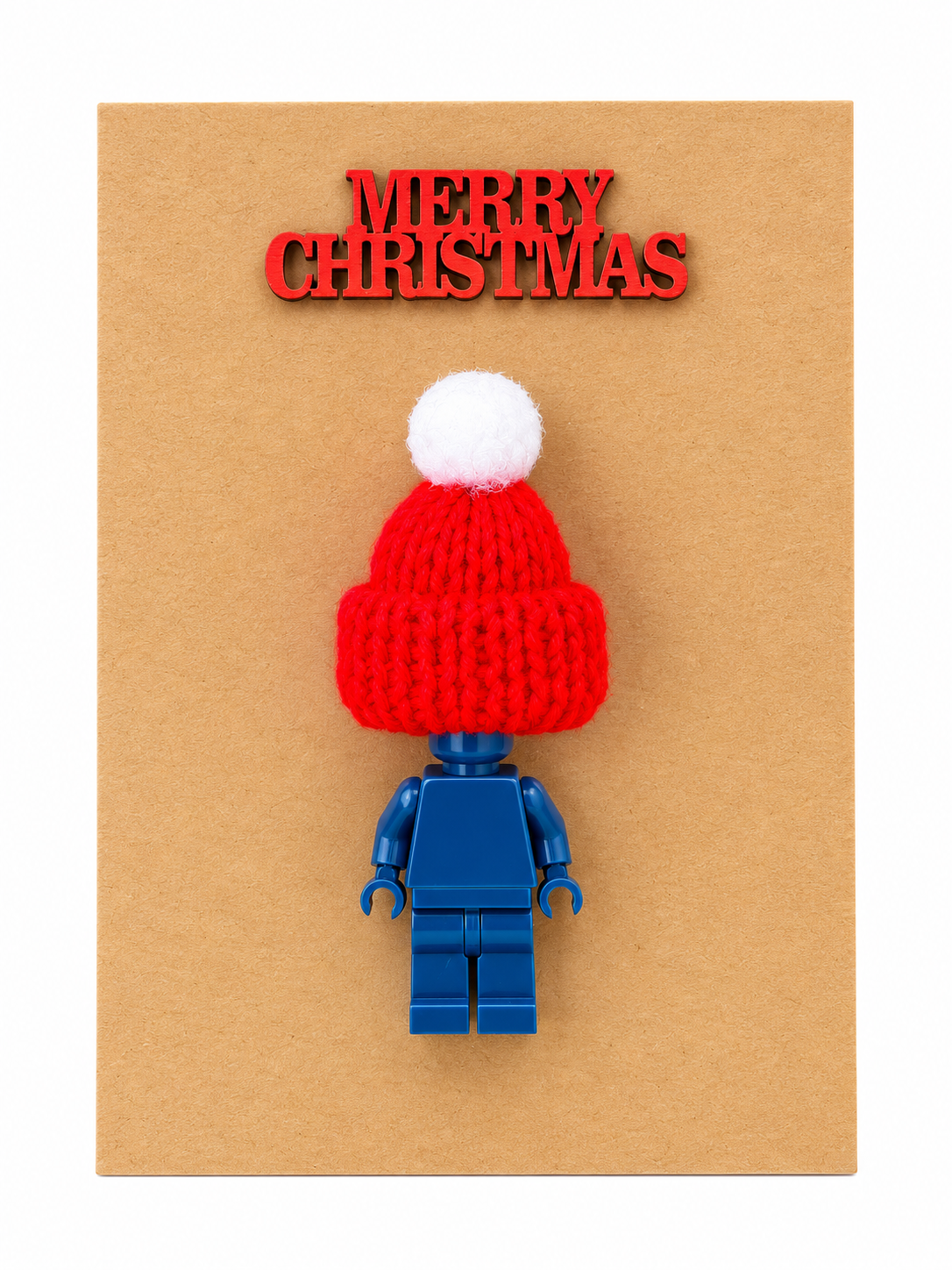 DARK BLUE BRICK MAN SANTA CHRISTMAS CARD