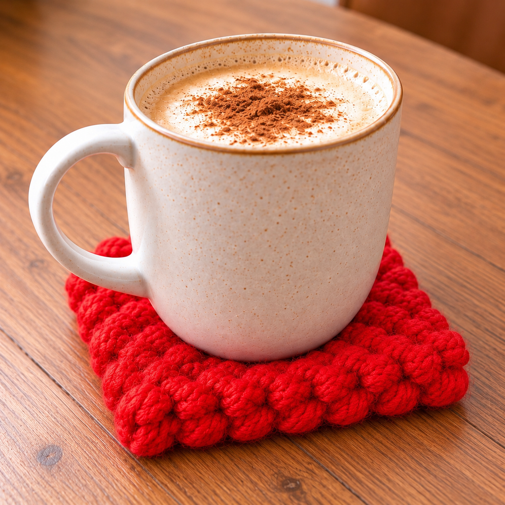 MULTICOLOURED HAND KNITTED COASTER SET