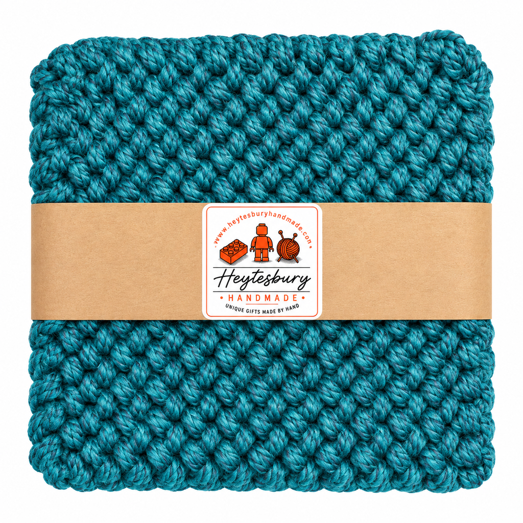 DARK TEAL HAND KNITTED TRIVET/POT STAND