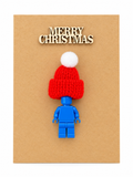 BLUE BRICK MAN SANTA CHRISTMAS CARD