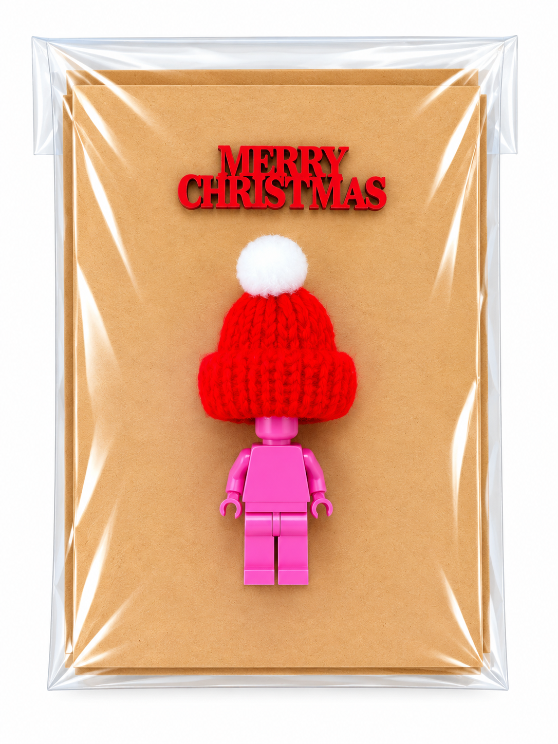 PINK BRICK MAN SANTA CHRISTMAS CARD