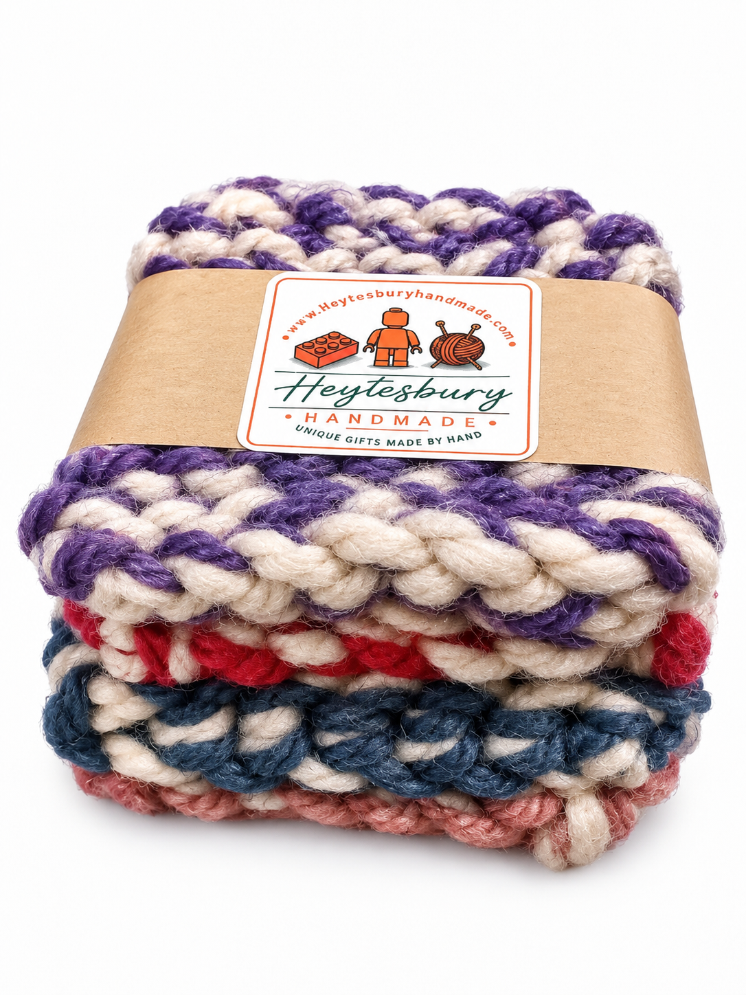 MULTICOLOURED HAND KNITTED COASTER SET