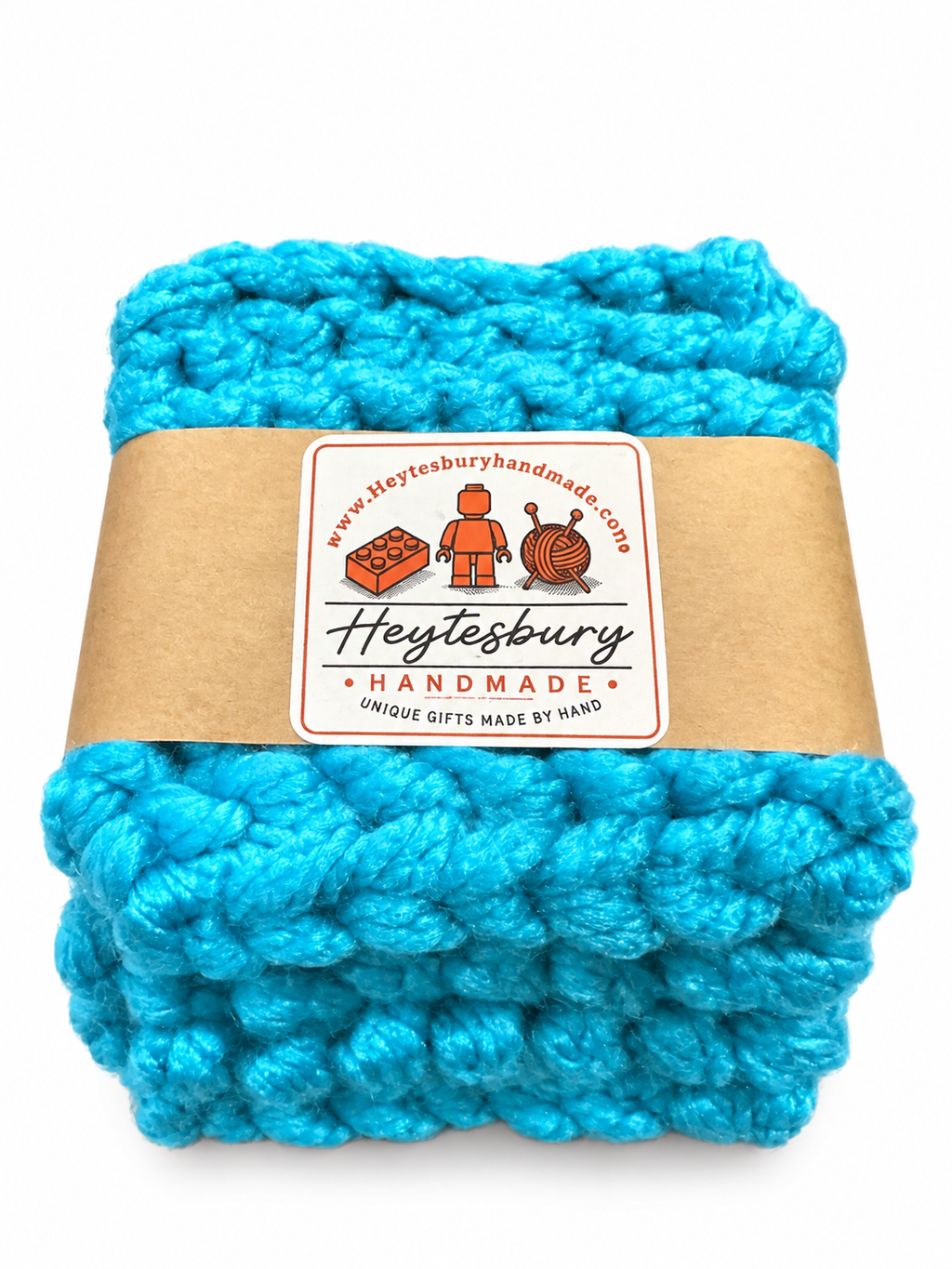TURQUOISE HAND KNITTED COASTER SET