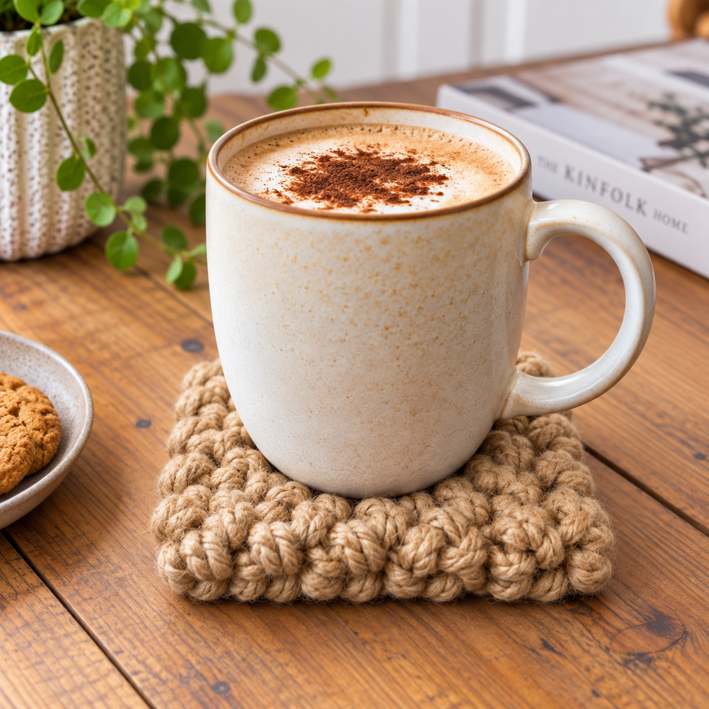 BEIGE HAND KNITTED COASTER SET