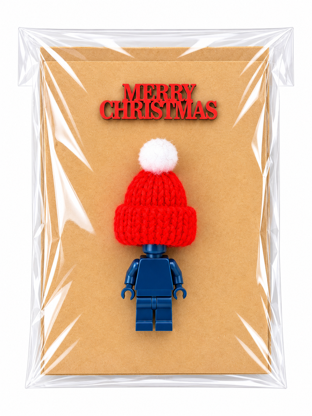 DARK BLUE BRICK MAN SANTA CHRISTMAS CARD