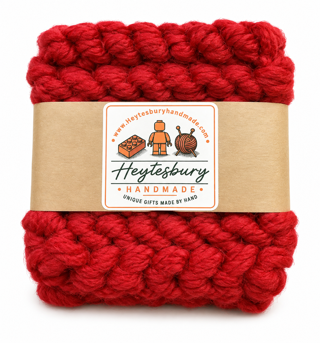 DEEP RED HAND KNITTED COASTER SET