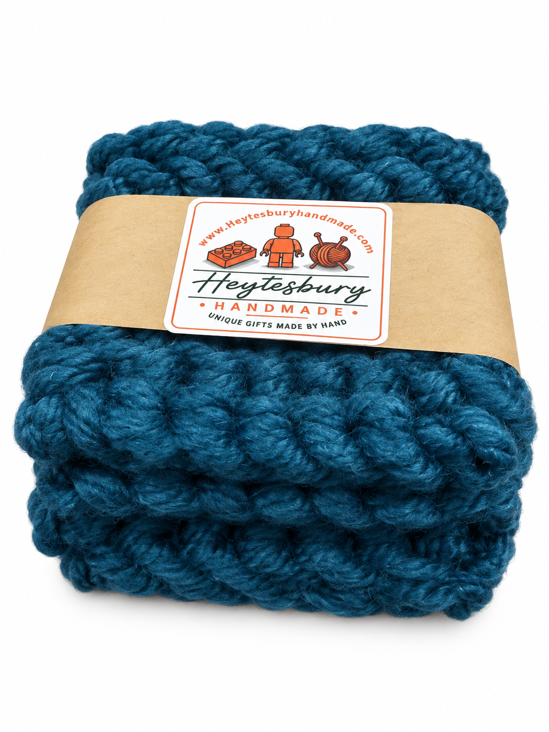 PETROL BLUE HAND KNITTED COASTER SET
