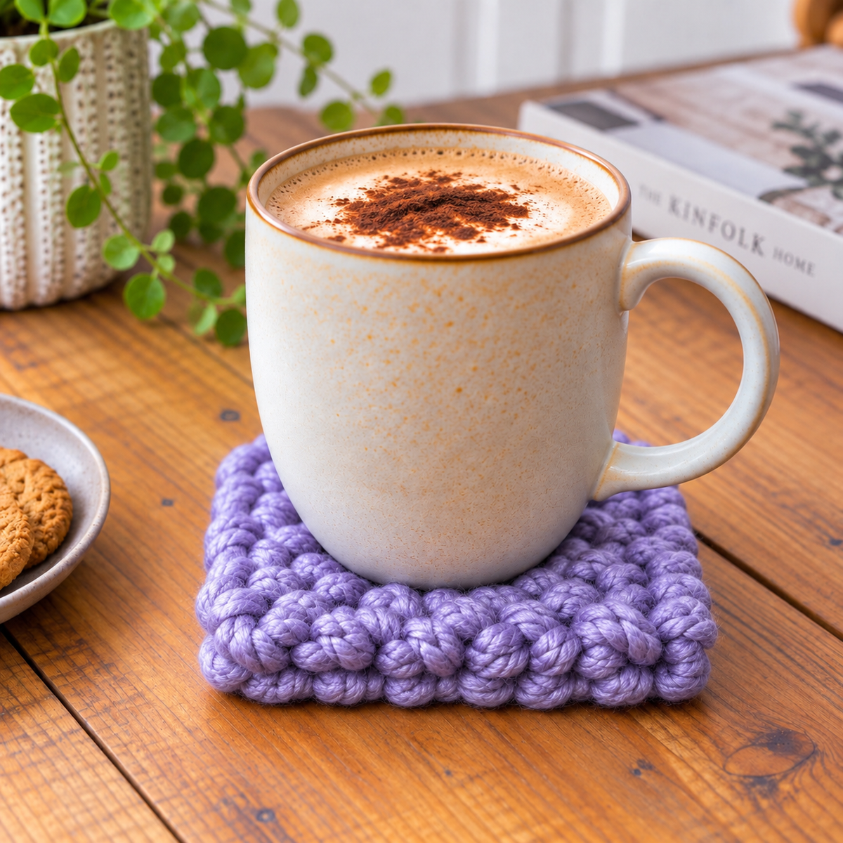 LILAC HAND KNITTED COASTER SET