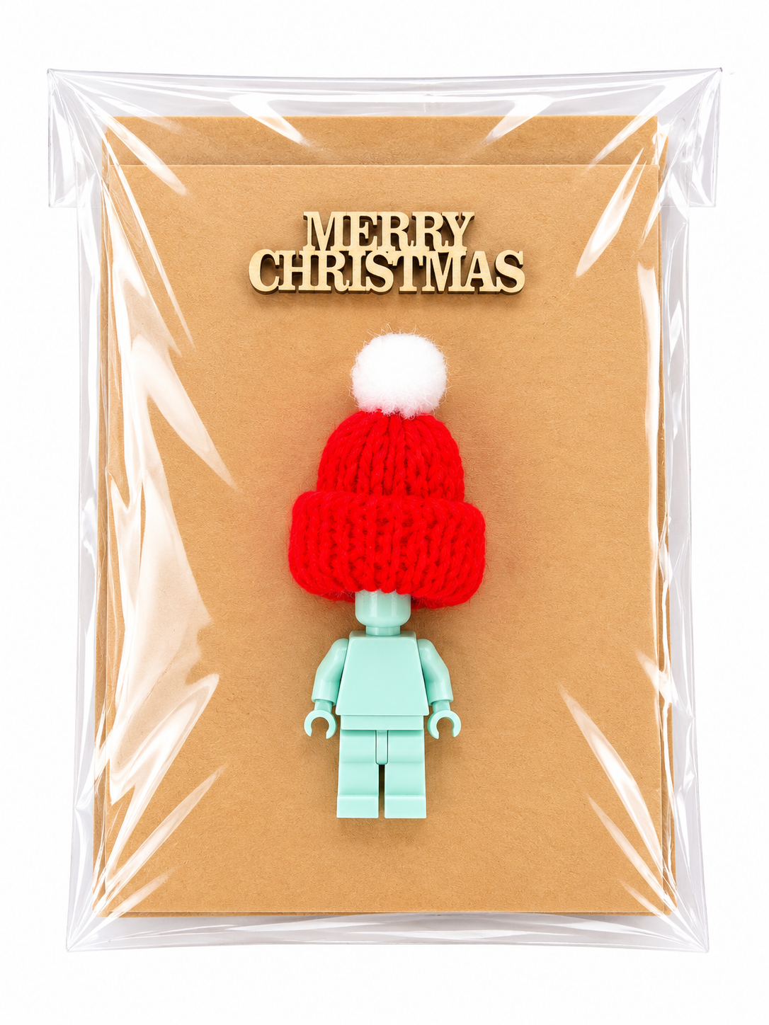 MINT BLUE BRICK MAN SANTA CHRISTMAS CARD