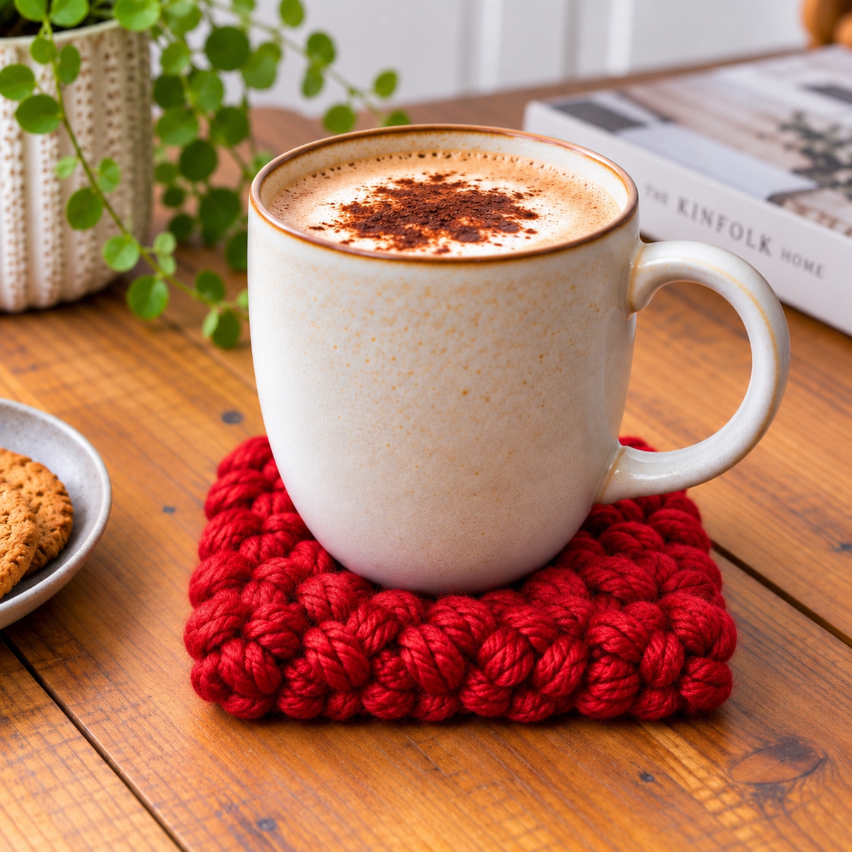 MULTICOLOURED HAND KNITTED COASTER SET