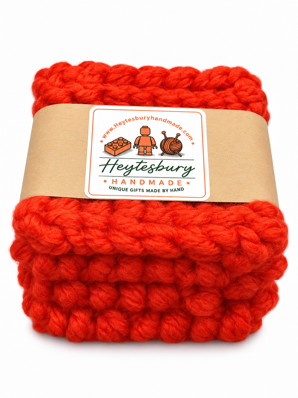 RED HAND KNITTED COASTER SET