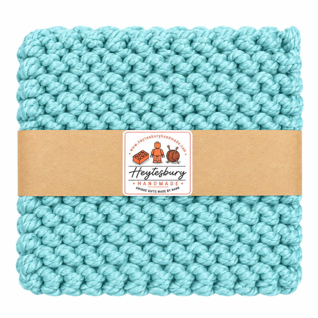PALE BLUE HAND KNITTED TRIVET/POT STAND