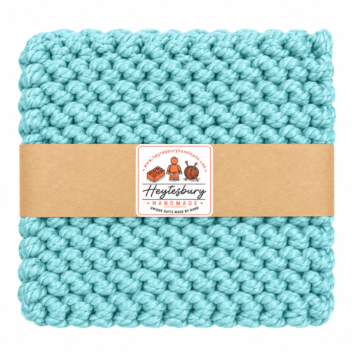 PALE BLUE HAND KNITTED TRIVET/POT STAND