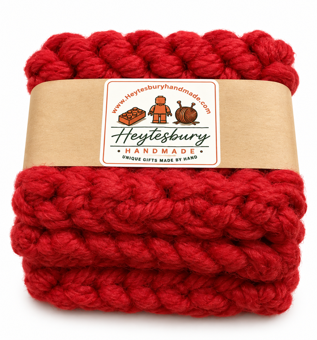 DEEP RED HAND KNITTED COASTER SET