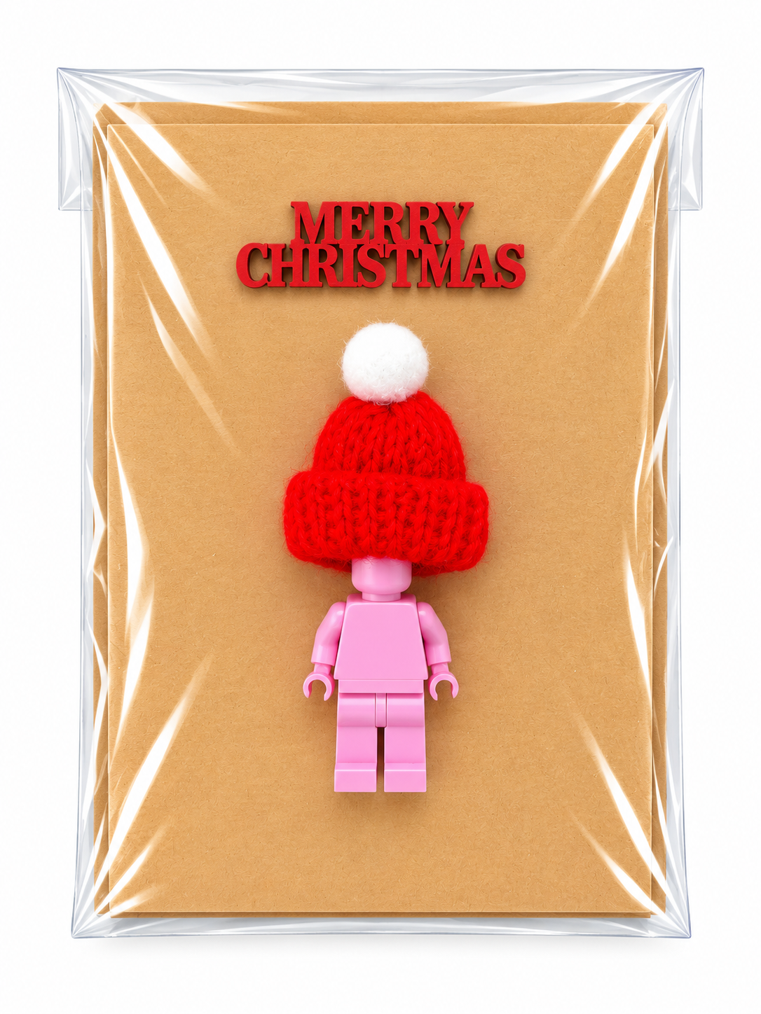 LIGHT PINK BRICK MAN SANTA CHRISTMAS CARD