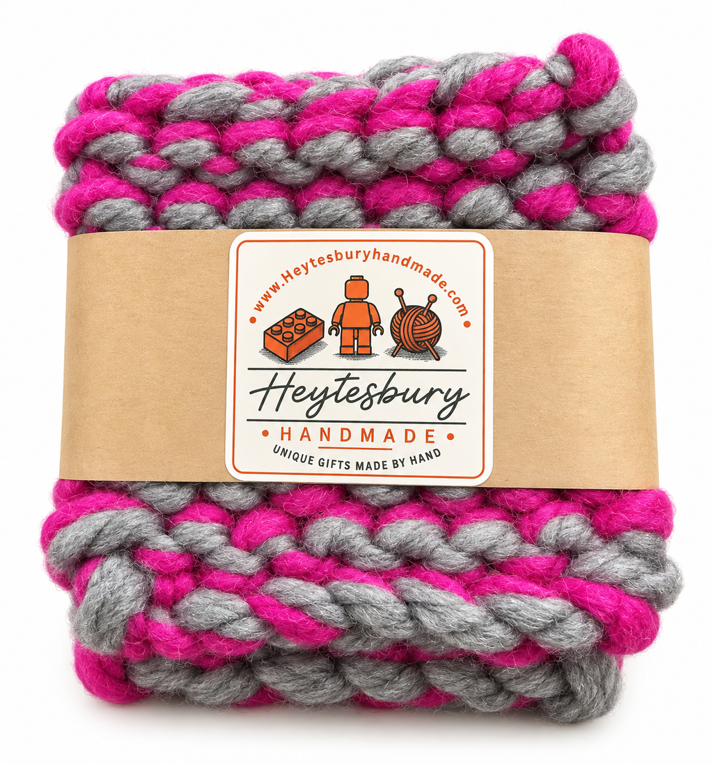 PINK & GREY HAND KNITTED COASTER SET