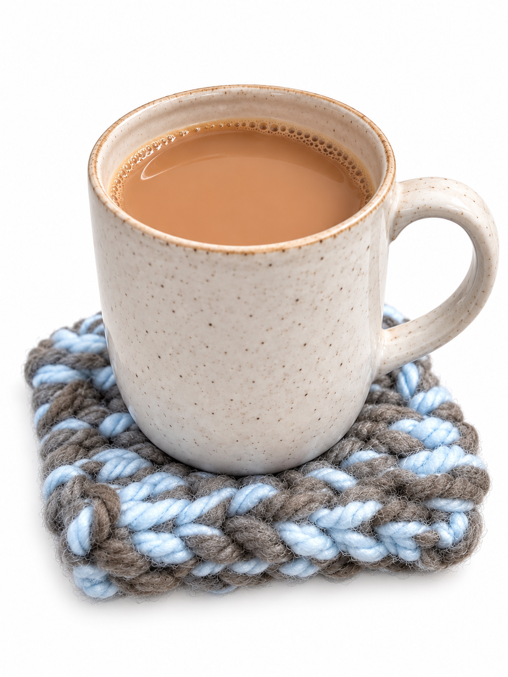 PALE BLUE & GREY HAND KNITTED COASTER SET