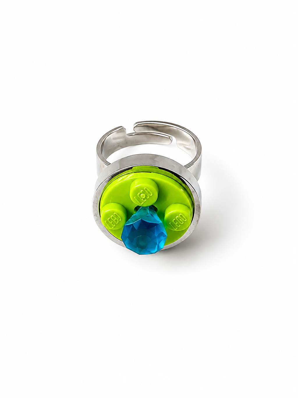 LIME GREEN & BLUE ADJUSTABLE BRICK RING
