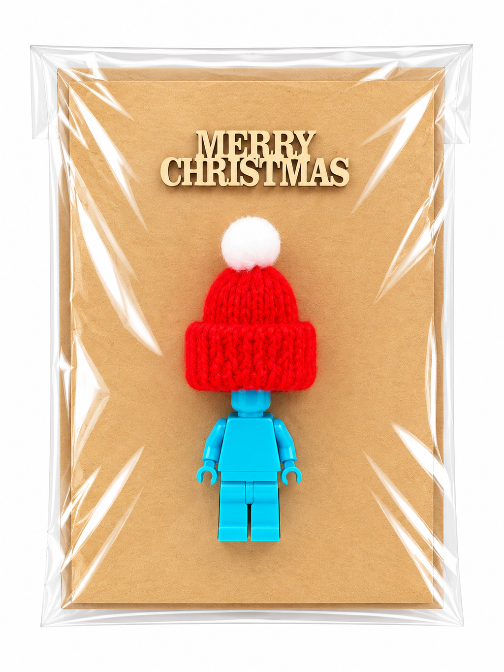 LIGHT BLUE BRICK MAN SANTA CHRISTMAS CARD