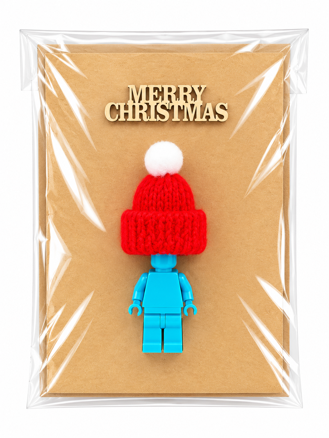 LIGHT BLUE BRICK MAN SANTA CHRISTMAS CARD